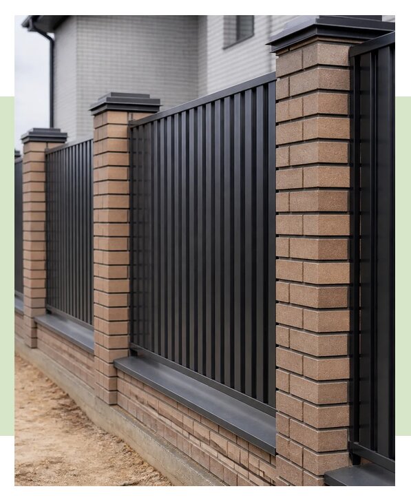 Забор со столбами из кирпича в Россоши по цене от 12443 р. | ЗаборЭксеперт-Рсс